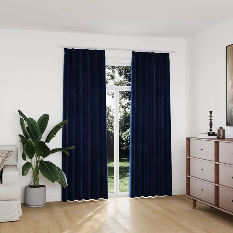 Cortinas de Vidaxl apagada 2 pts con ganchos 140x225 cm de terciopelo azul