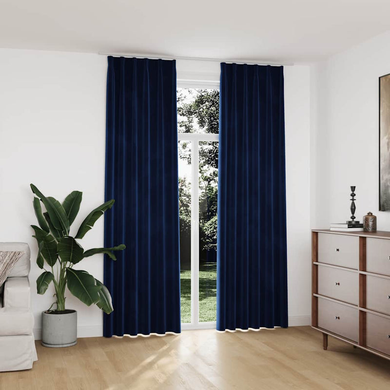 Cortinas de Vidaxl apagada 2 sts con ganchos 140x245 cm de terciopelo azul