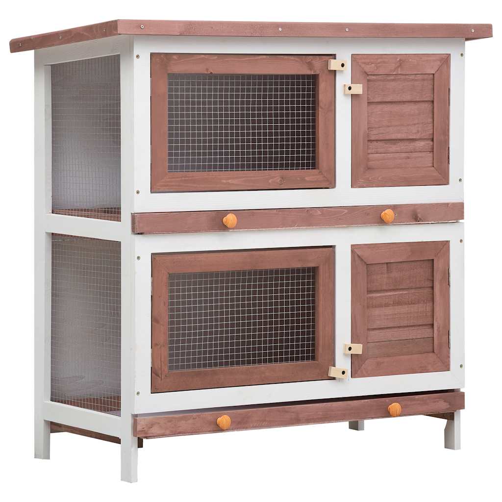 Vidaxl Conejo Hutch para afuera con 4 puertas de madera marrón