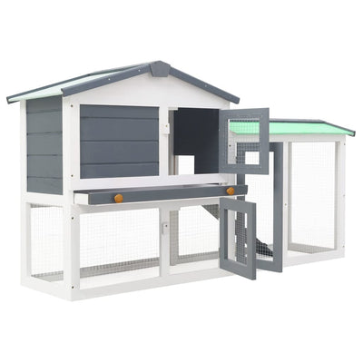 Vidaxl Conejo Hutch para externo de 145x45x84 cm de madera gris y blanco