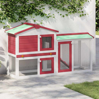 Vidaxl Conejo Hutch para externo de 145x45x84 cm de madera roja y blanca