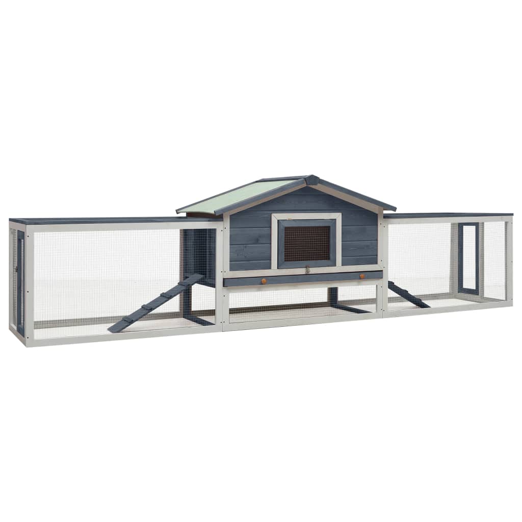 Vidaxl Conejo Hutch 310x70x87 cm Pino de pino sólido Madera gris