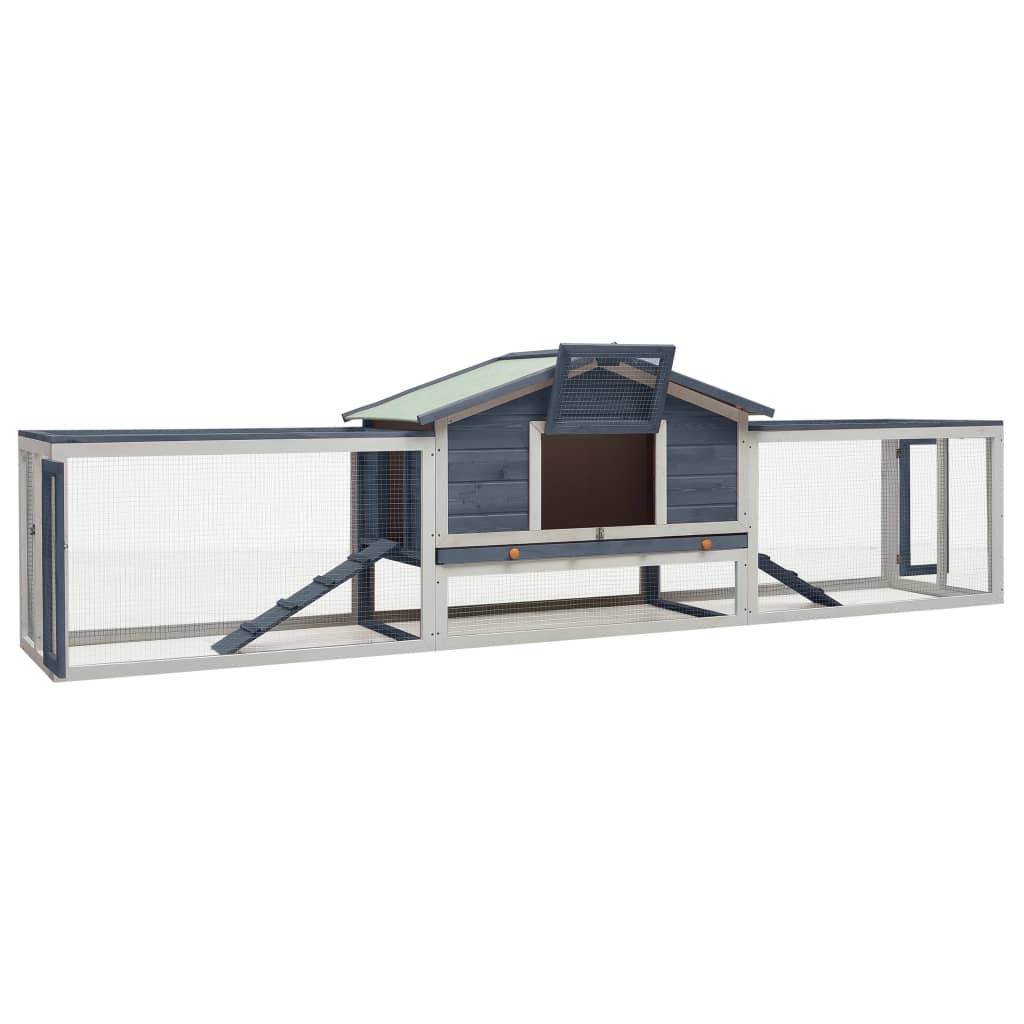 Vidaxl Conejo Hutch 310x70x87 cm Pino de pino sólido Madera gris