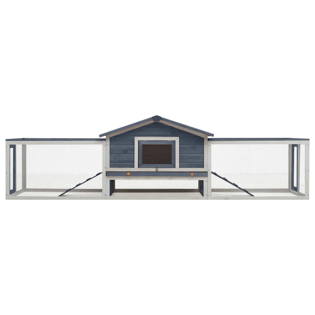 Vidaxl Conejo Hutch 310x70x87 cm Pino de pino sólido Madera gris