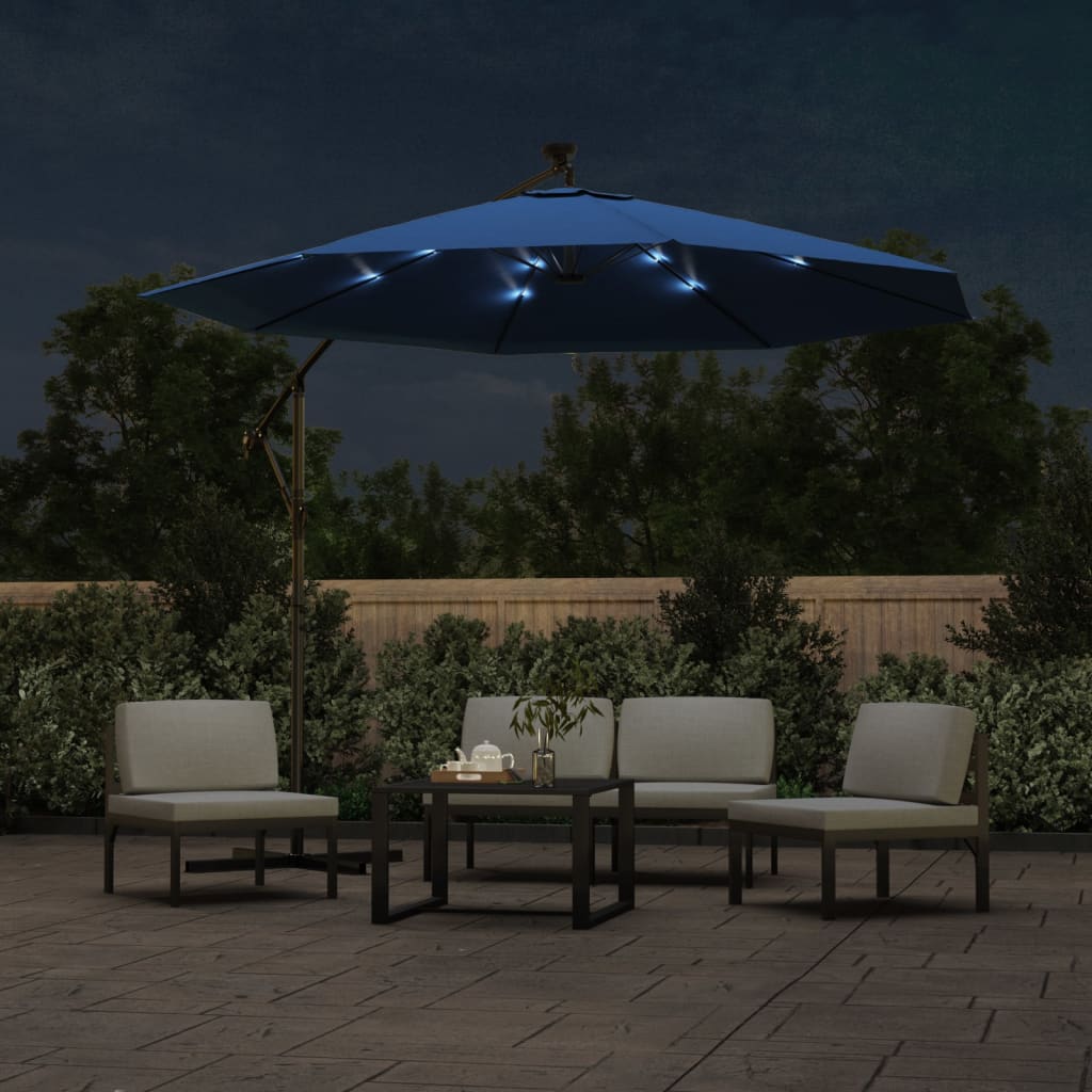 Parasol flotante Vidaxl con LED y polo de acero de 300 cm Azure Azul