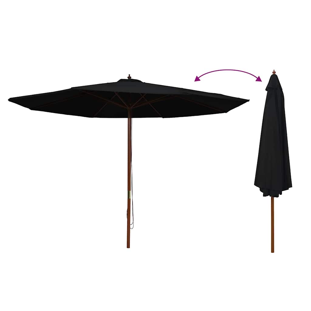 Parasol Vidaxl con poste de madera 350 cm negro