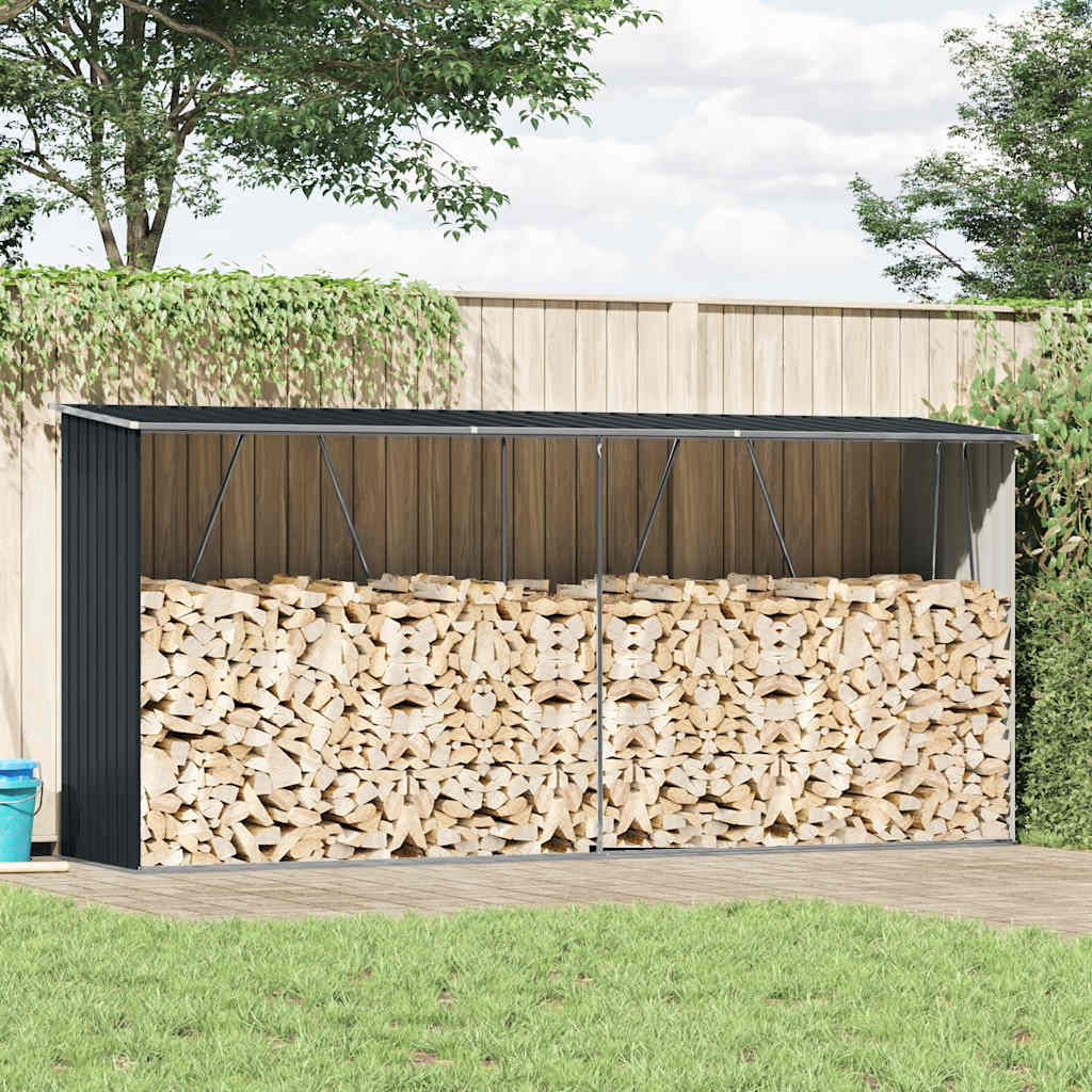 Vidaxl haardhoutschuur 330x84x152 cm gegalvaniseerd staal antraciet
