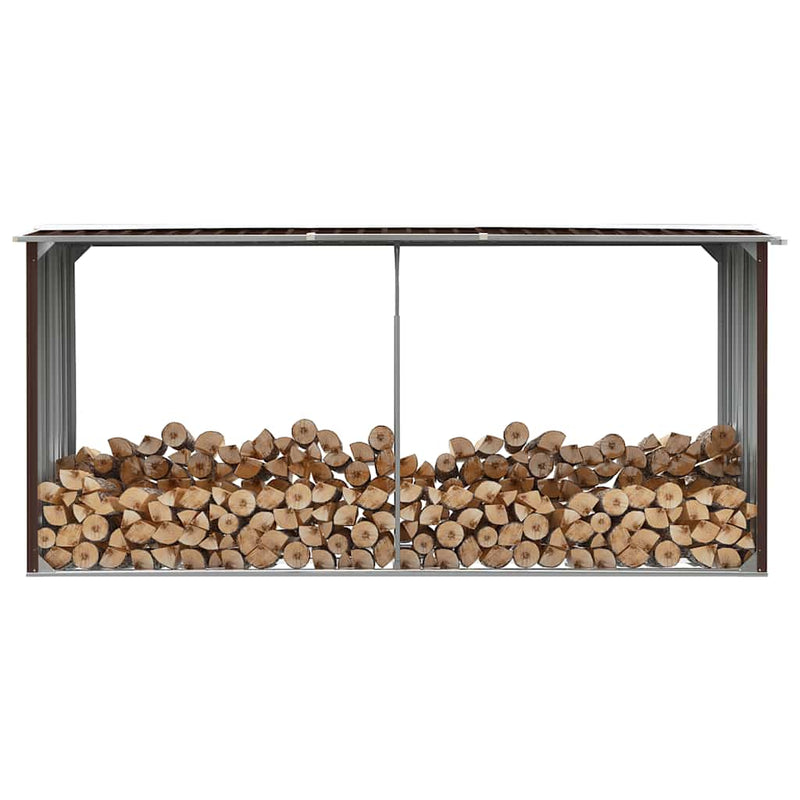 Vidaxl haardhoutschuur 330x92x153 cm gegalvaniseerd staal bruin