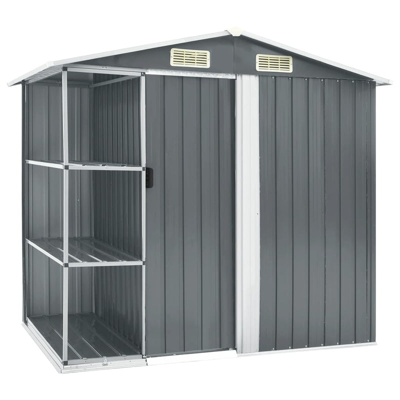 Cobertizo de jardín Vidaxl con estante 205x130x183 cm de hierro gris