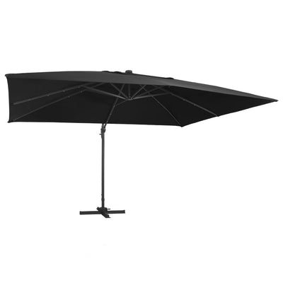 Parasol flotante de Vidaxl con iluminación LED y polo de 400x300 cm negro
