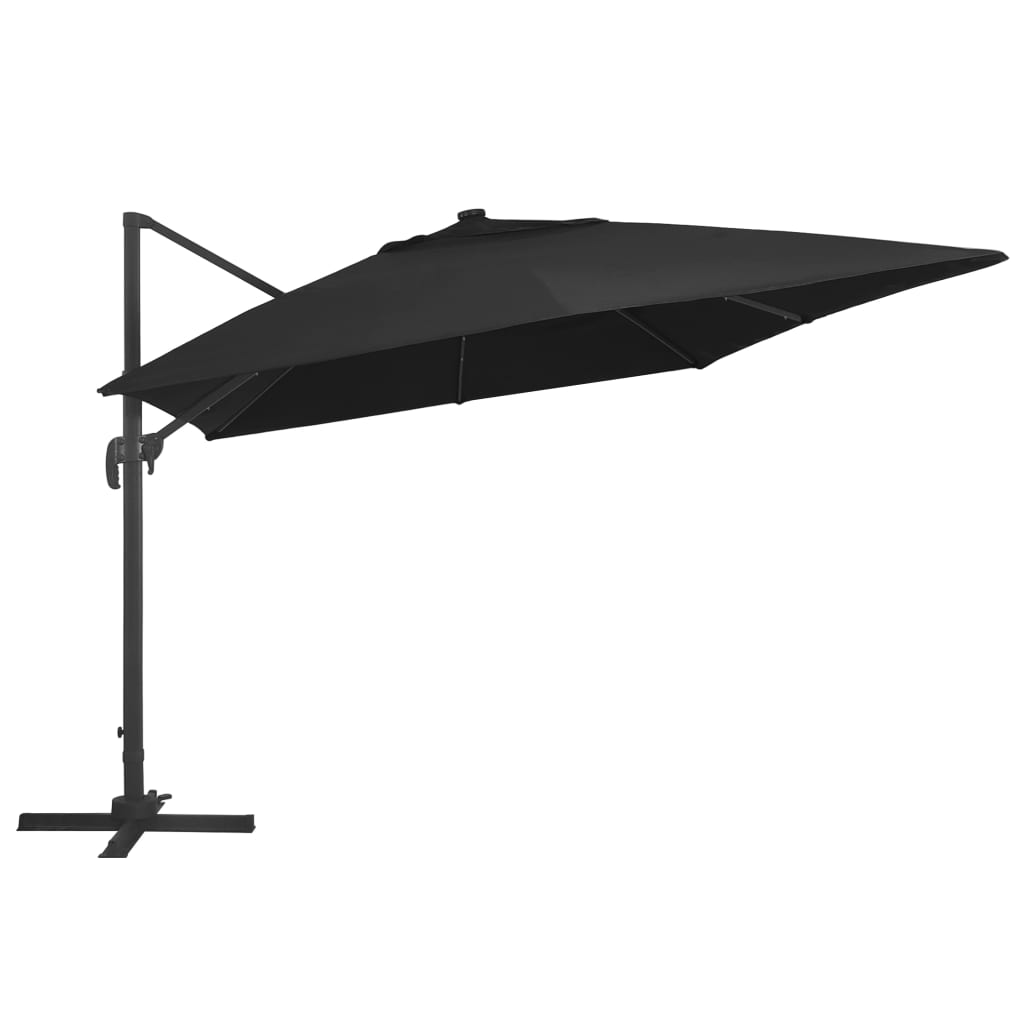 Parasol flotante de Vidaxl con iluminación LED y polo de 400x300 cm negro