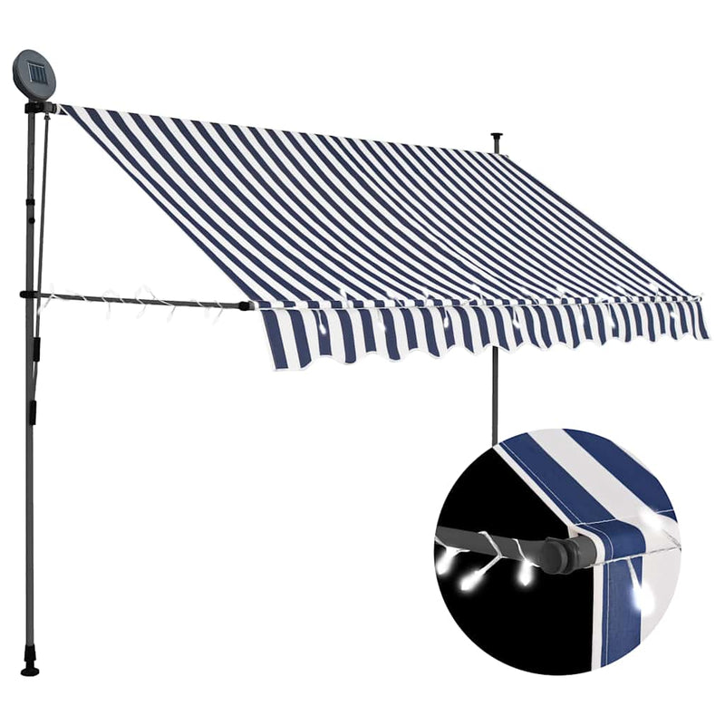 Vidaxl Luifel estendibile manualmente con LED 250 cm blu e bianco