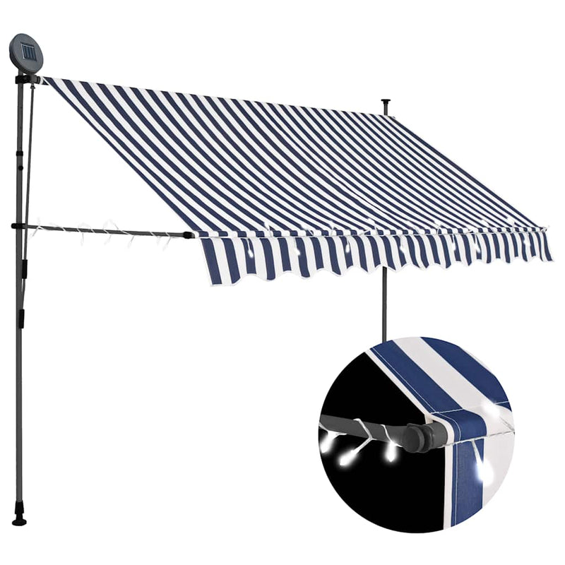 Vidaxl Luifel se puede extender manualmente con 300 cm LED azul y blanco