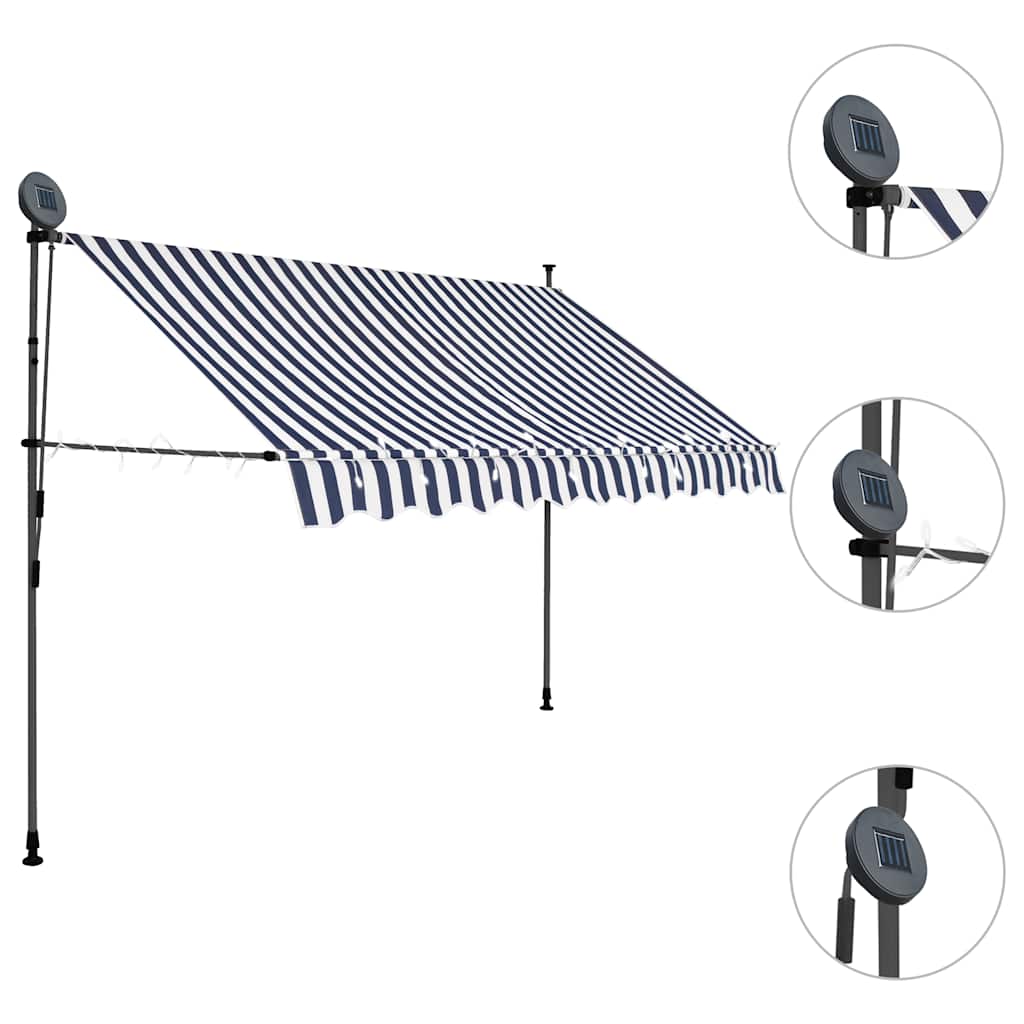 Vidaxl Luifel estendibile manualmente con LED 300 cm blu e bianco