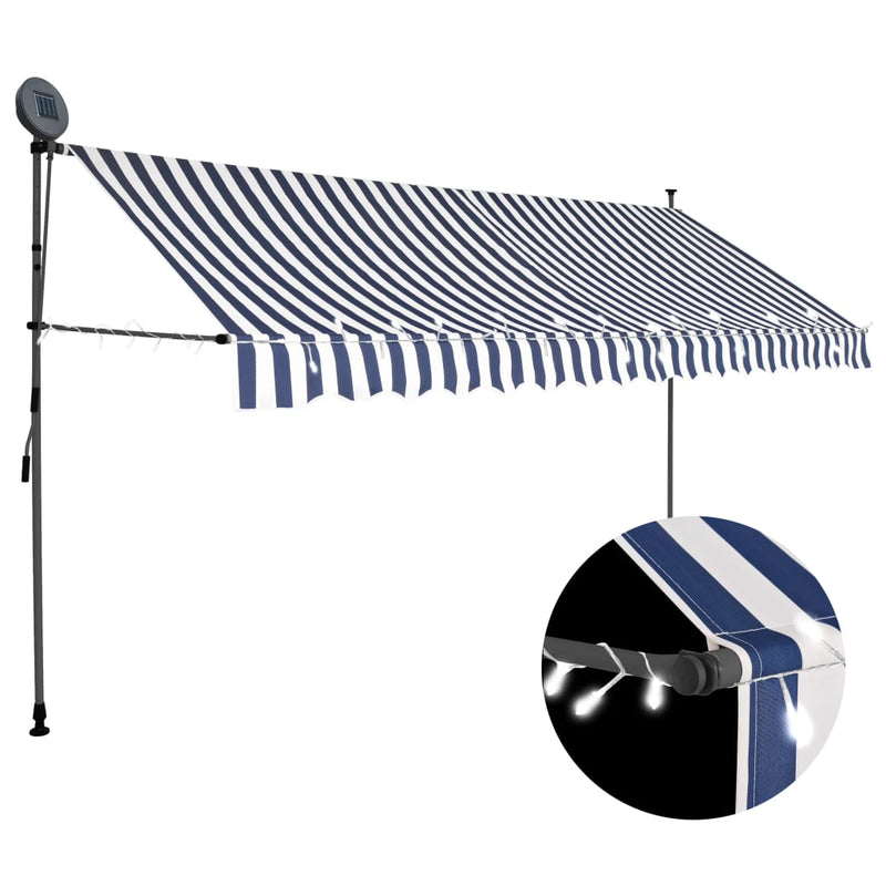 Vidaxl Luifel estendibile manualmente con LED 400 cm blu e bianco