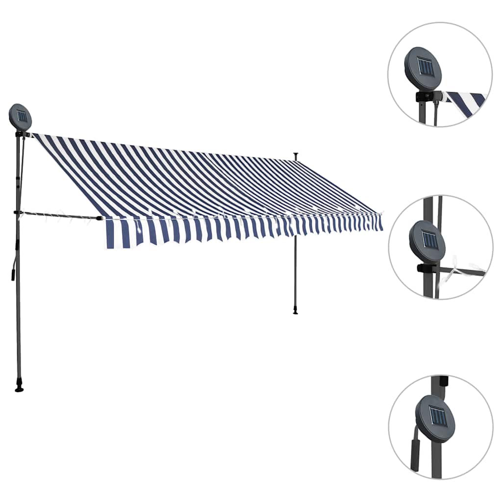 Vidaxl Luifel estendibile manualmente con LED 400 cm blu e bianco