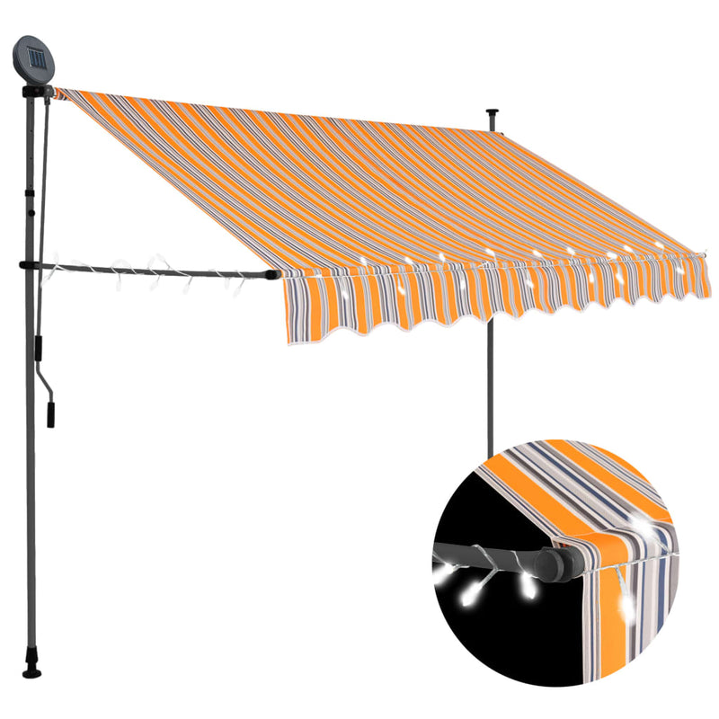 Vidaxl Luifel estendibile manualmente con LED 250 cm giallo e blu