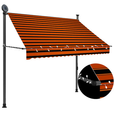 Vidaxl Luifel estendibile manualmente con arancione a LED 200 cm e marrone