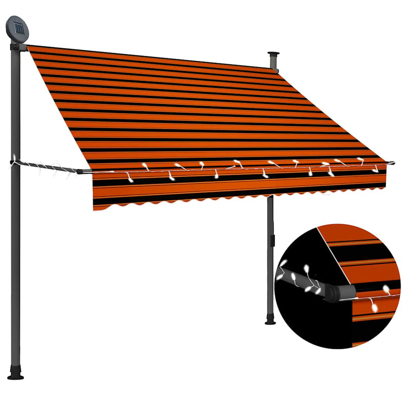 Vidaxl Luifel se puede extender manualmente con 200 cm de naranja y marrón LED de 200 cm