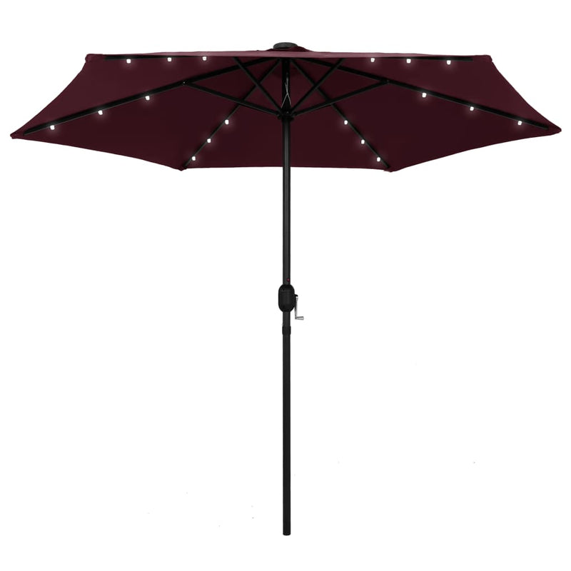 Vidaxl Parasol con iluminación LED Polo de aluminio de 270 cm Burdeos rojo