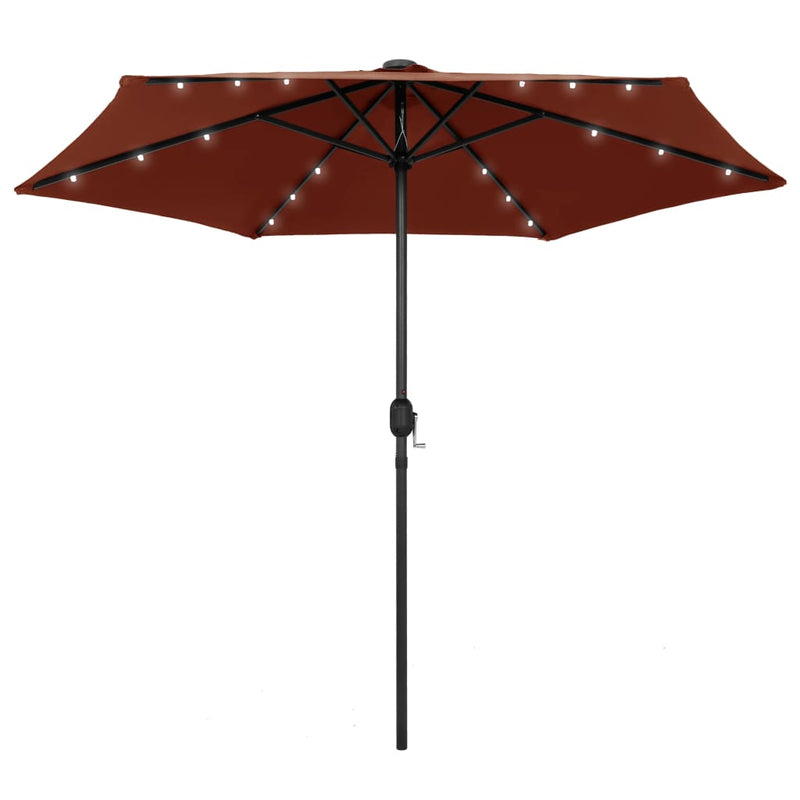 Parasol Vidaxl con iluminación LED y poste de aluminio de 270 cm terracota
