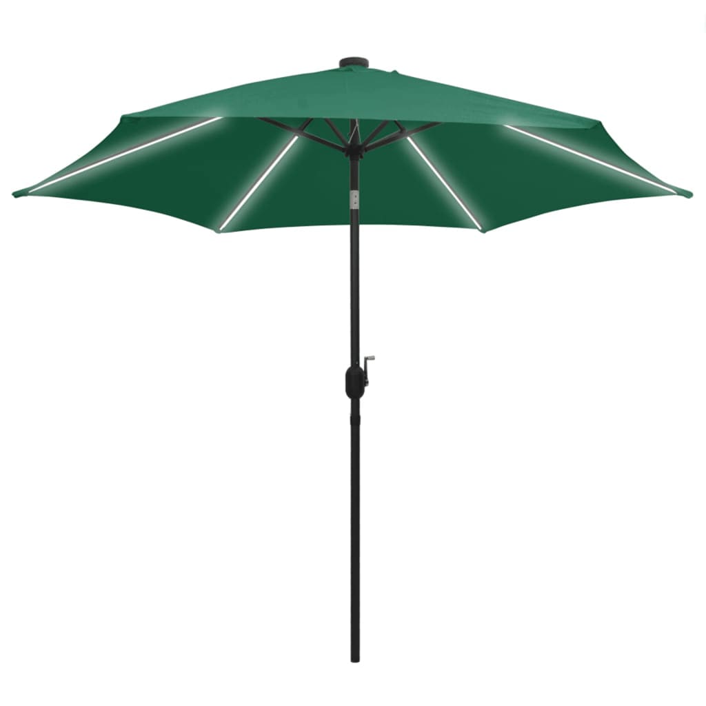 Vidaxl Parasol con illuminazione a LED e polo in alluminio 300 cm verde