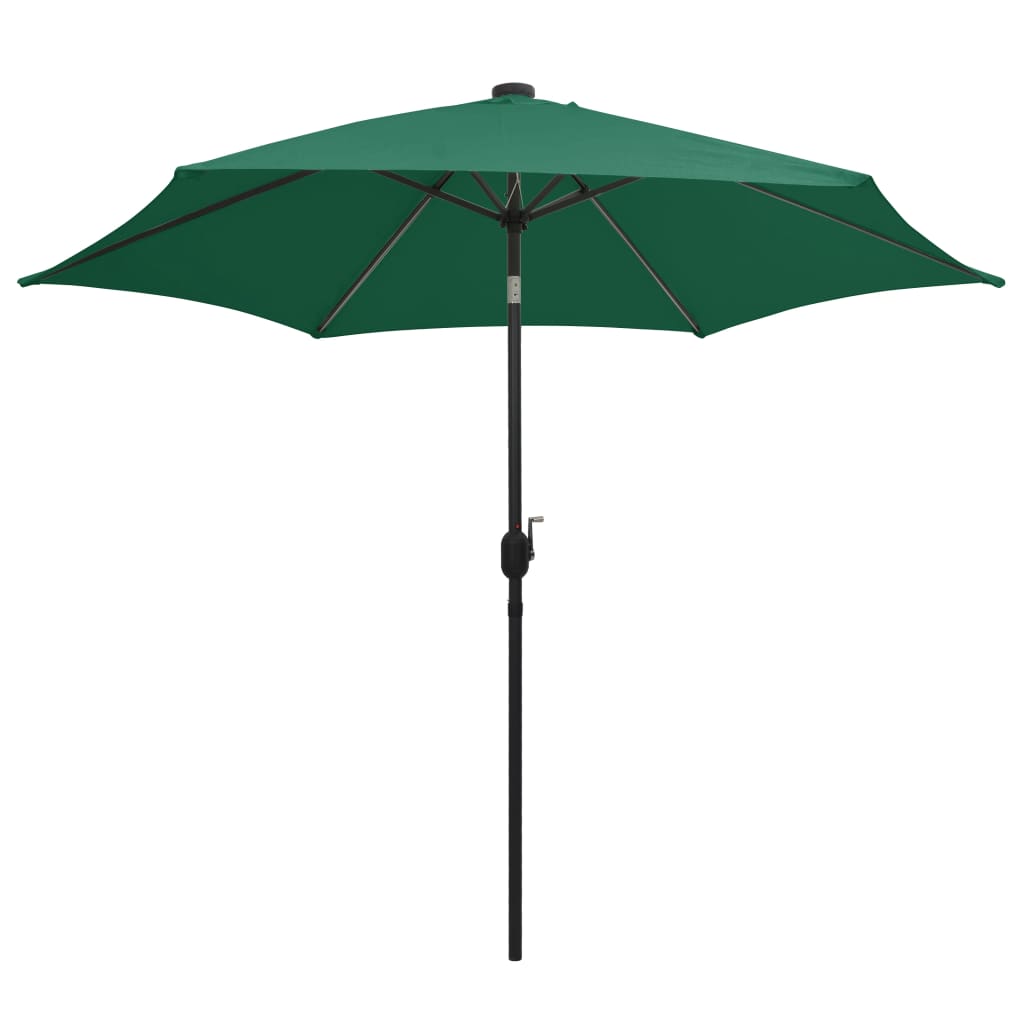 Vidaxl Parasol con illuminazione a LED e polo in alluminio 300 cm verde