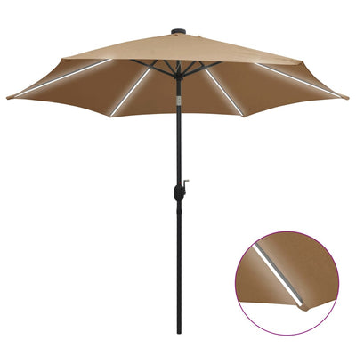 Vidaxl parasol met led-verlichting en aluminium paal 300 cm taupe