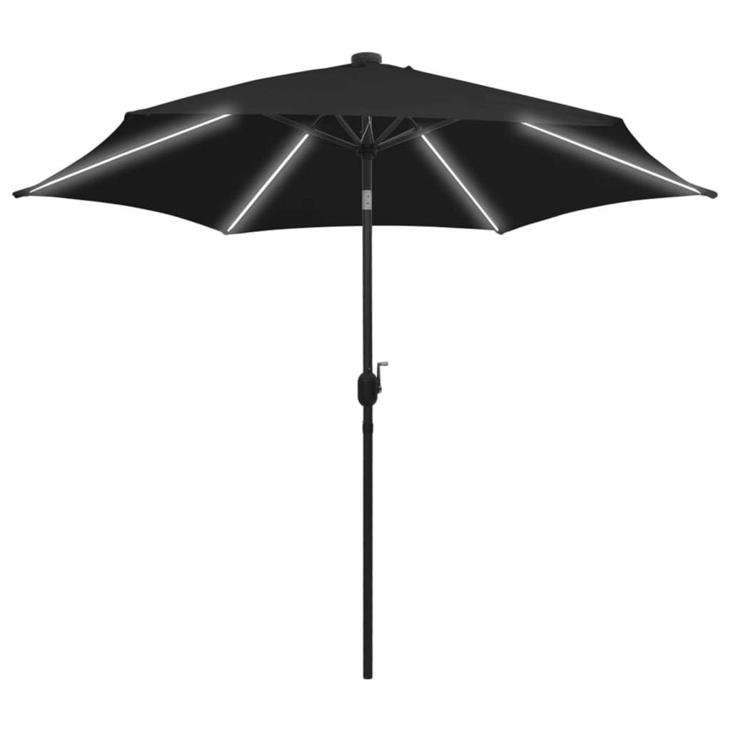 Parasol Vidaxl con iluminación LED y poste de aluminio de 300 cm negro