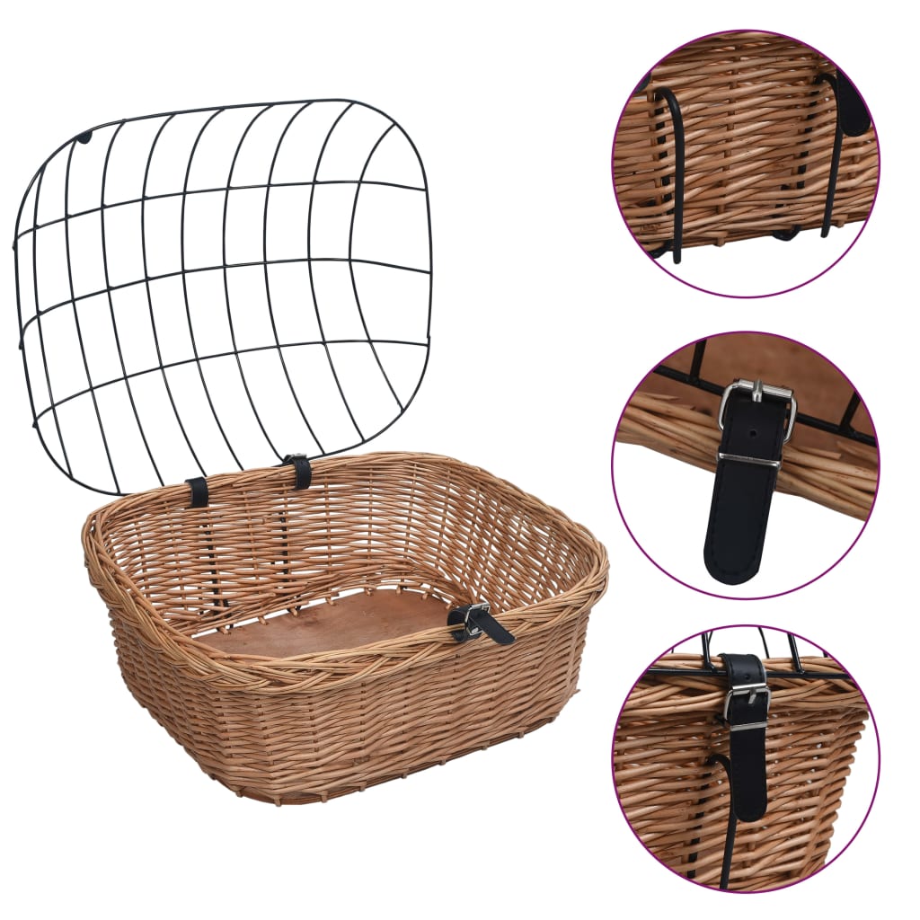 Cestino per manubrio in bicicletta Vidaxl con coperchio 50x45x35 cm salici naturali