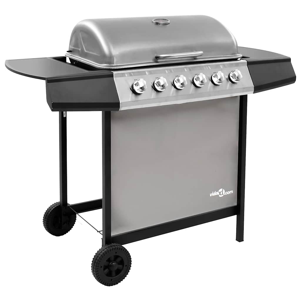 Barbacoa de gas Vidaxl con 6 quemadores de color negro y plateado