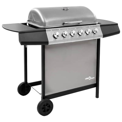 Barbacoa de gas Vidaxl con 6 quemadores de color negro y plateado