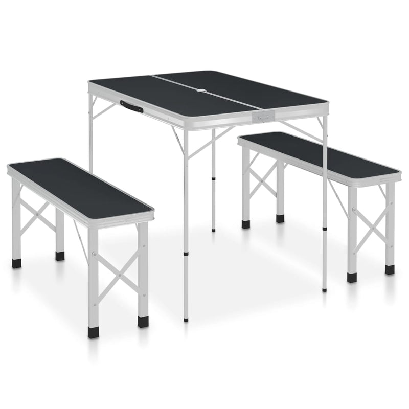 Vidaxl Camping Table Colppeible con 2 panche in alluminio grigio