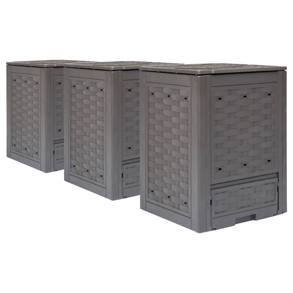 Vidaxl compostbakken 3 st 900 l 60x60x83 cm kunststof rattan bruin