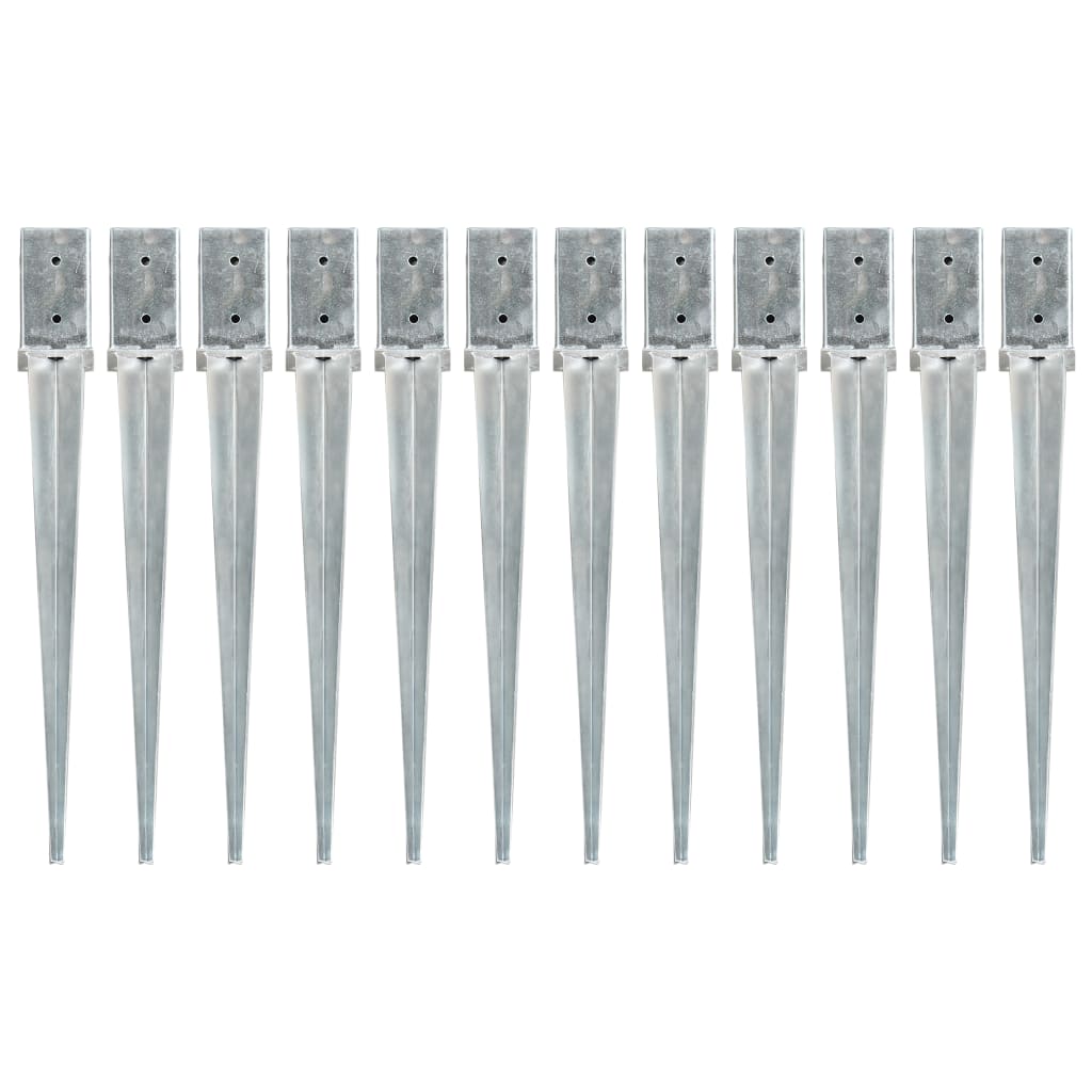 Pins de tierra Vidaxl 12 St 8x8x76 cm de acero galvanizado de color plateado