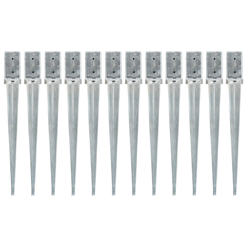 Pins de tierra Vidaxl 12 St 8x8x76 cm de acero galvanizado de color plateado