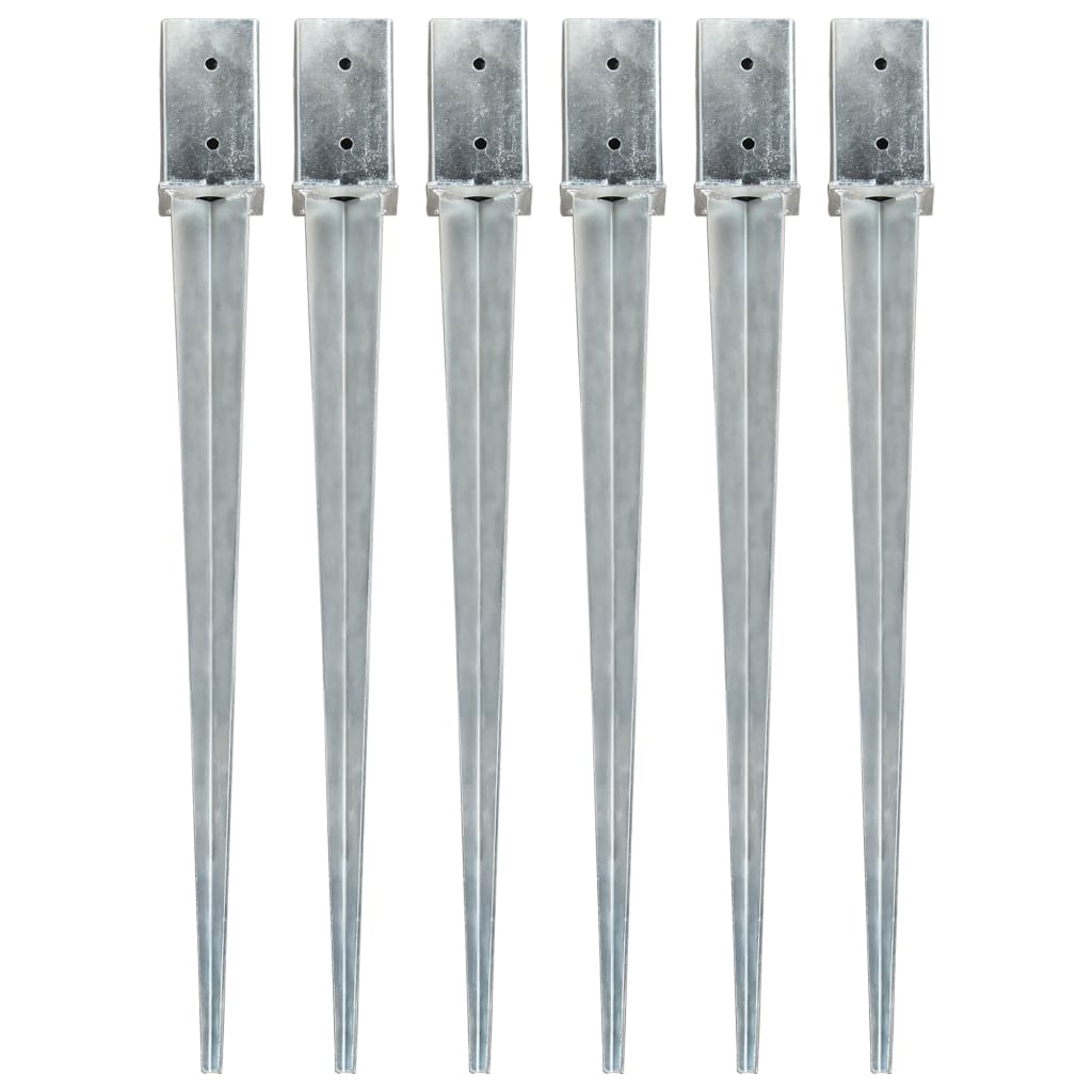Pins de tierra Vidaxl 6 ST 8x8x91 cm de acero galvanizado de color plateado