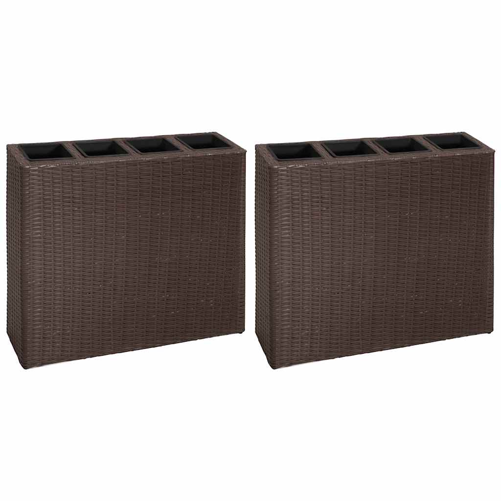 Caja de planificación de Vidaxl elevada con 4 macetas 2 st Poly rattan marrón