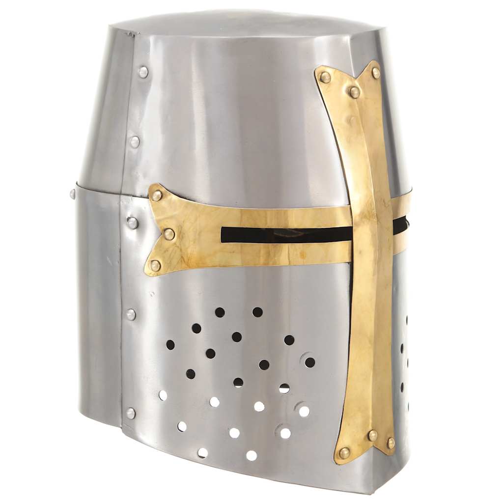 Vidaxl Crusader Helmet Replica medieval Larp Steel Silver Colored