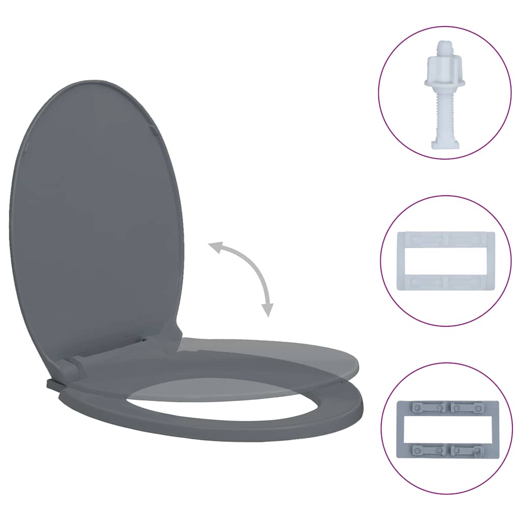Asiento de inodoro Vidaxl gris ovalado de color cerrado suave
