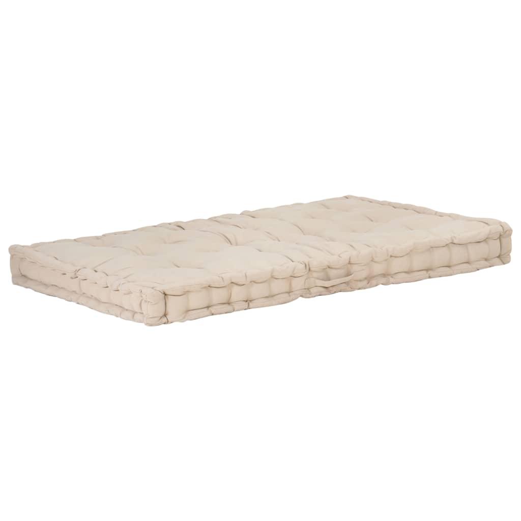 Cojín de piso de paleta Vidaxl 120x80x10 cm de algodón beige