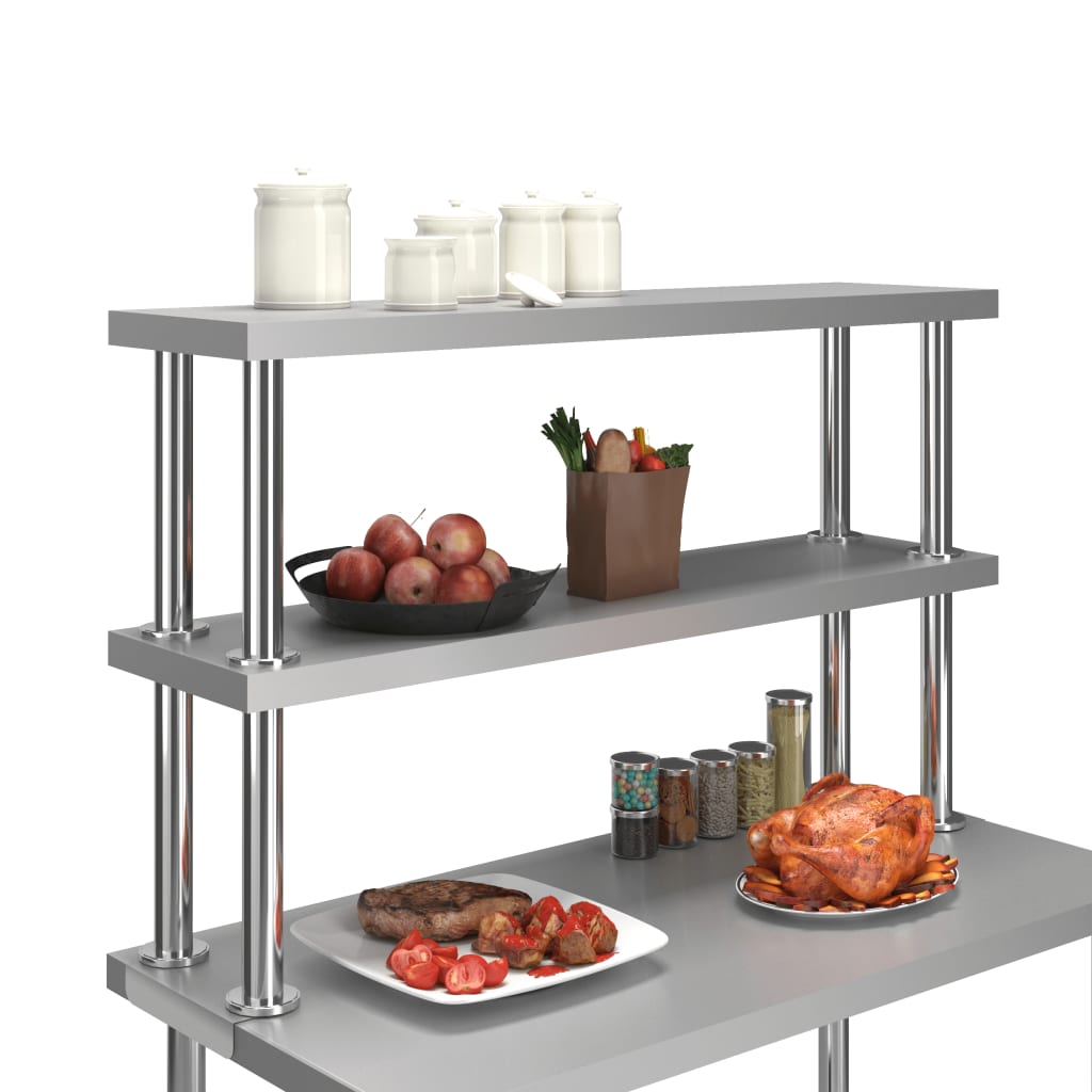 Vidaxl Aumento per lavoro Tabella 2 strati 120x30x65 cm in acciaio inossidabile