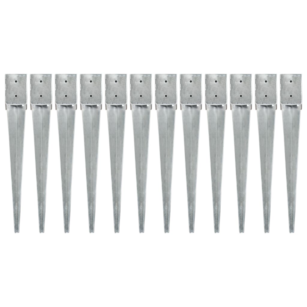 Pins de tierra Vidaxl 12 st 10x10x76 cm de acero galvanizado de plata de color