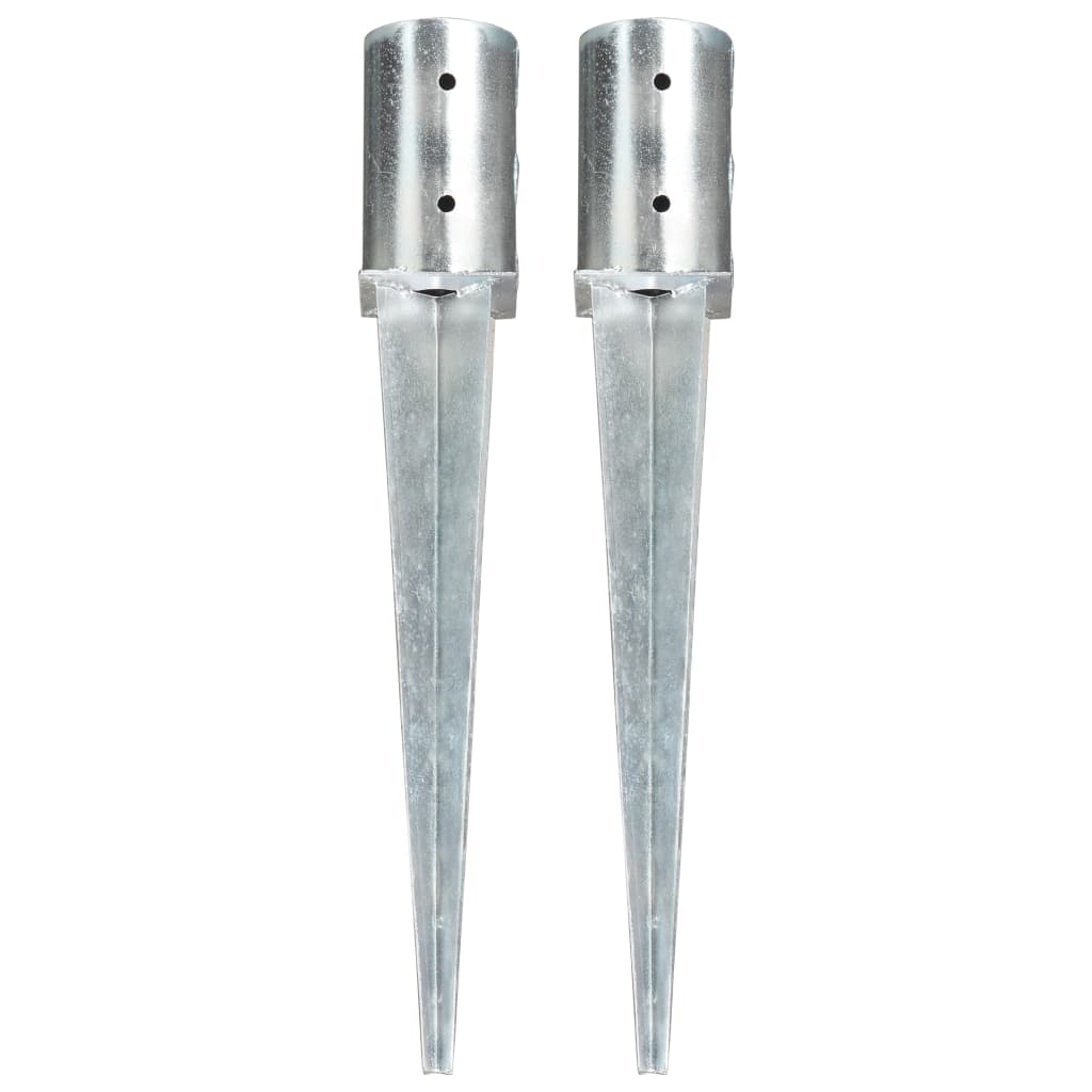 Pins de tierra Vidaxl 2 pcs 8x61 cm de acero galvanizado de color plateado