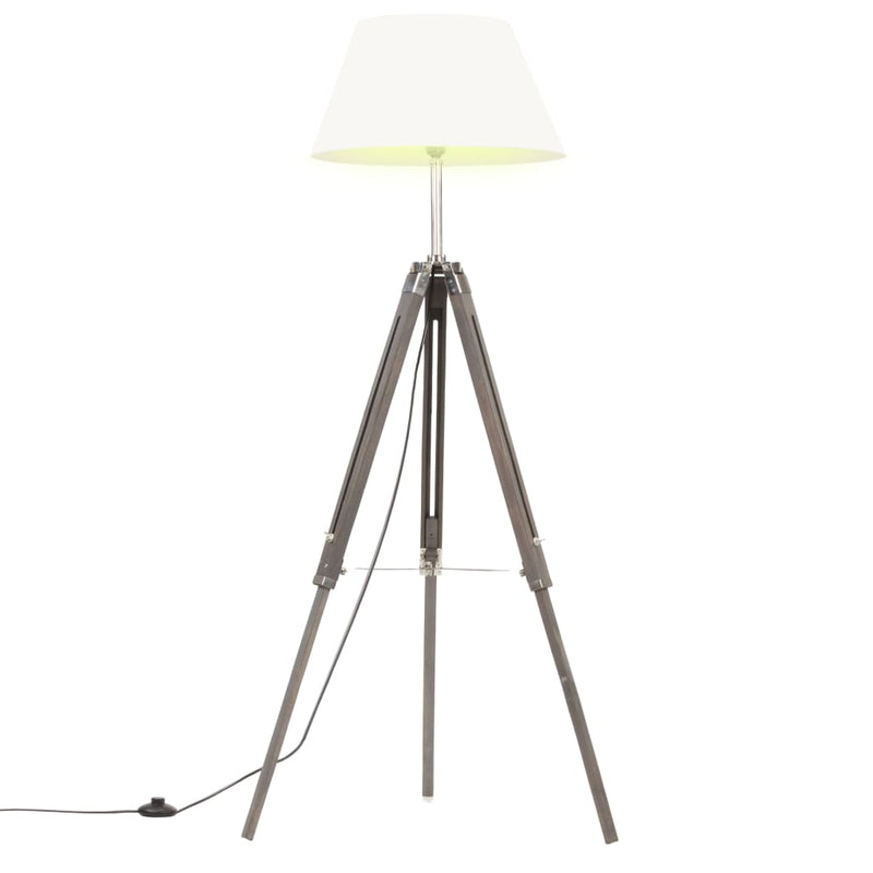 Lámpara de mancha de Vidaxl Driepoot 141 cm de teca sólida gris y blanco