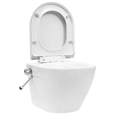 Vidaxl Impiccamento Wilet senza bordo con bidet Funzione in ceramica bianca