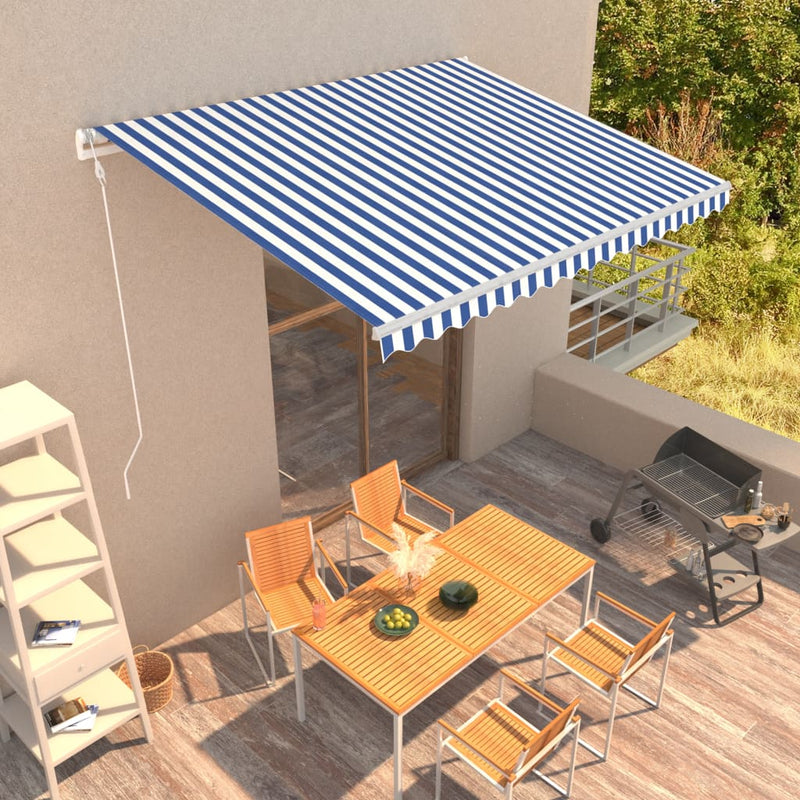 Vidaxl Luifel estende automaticamente 400x300 cm blu e bianco