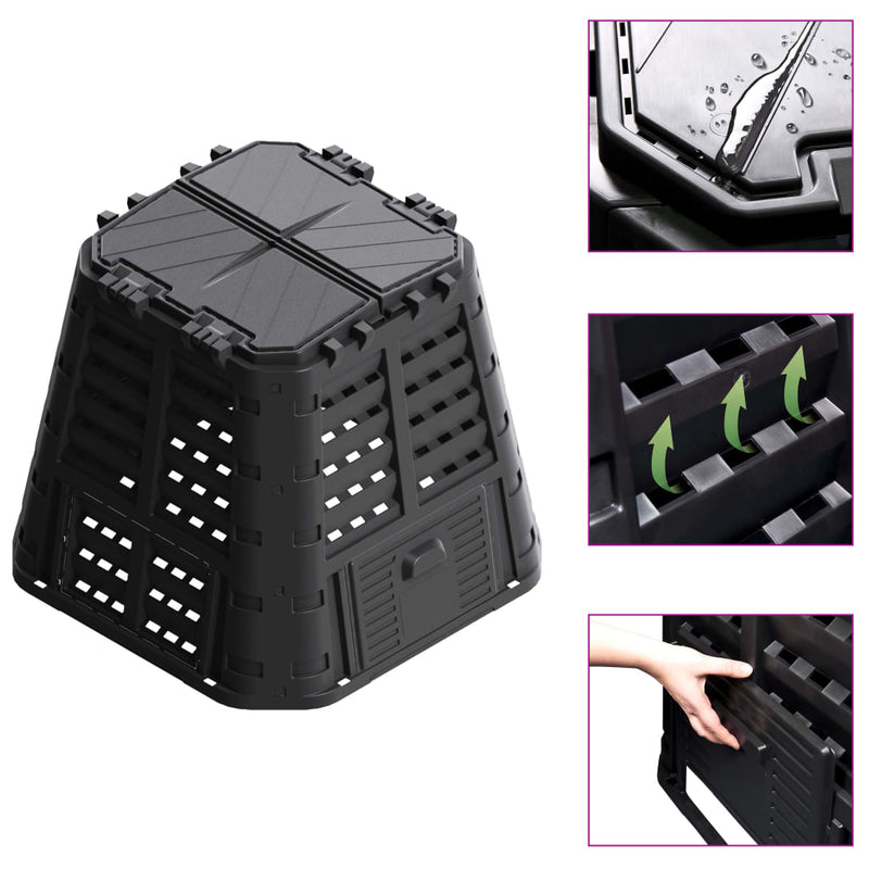 Vidaxl Compost Bin 480 L 93.3x93.3x80 cm nero