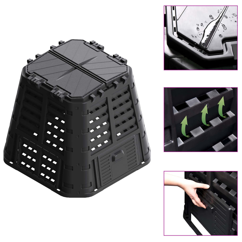Vidaxl Compost Bin 480 L 93.3x93.3x80 cm nero
