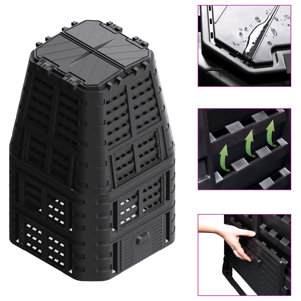 Vidaxl Compost Bin 1000 L 93.3x93.3x146 cm nero